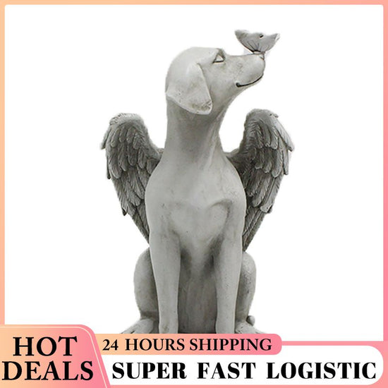 Angel Dog Butterfly Tribute Puppy Statue Sculpture Outdoor Garden Resin Decor