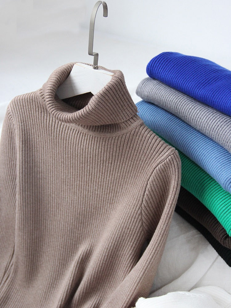 Women Turtleneck Sweater 2022 Autumn Winter Sloid Color Cashmere Sweaters - foxberryparkproducts