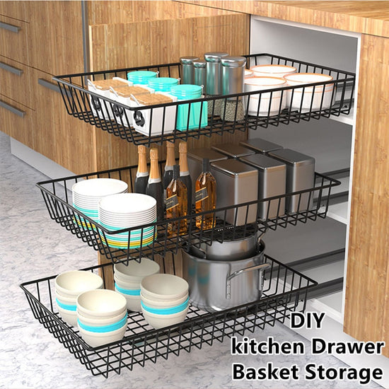 Diy Black Cupboard Drawer Basket Kitchen Storage Organizer