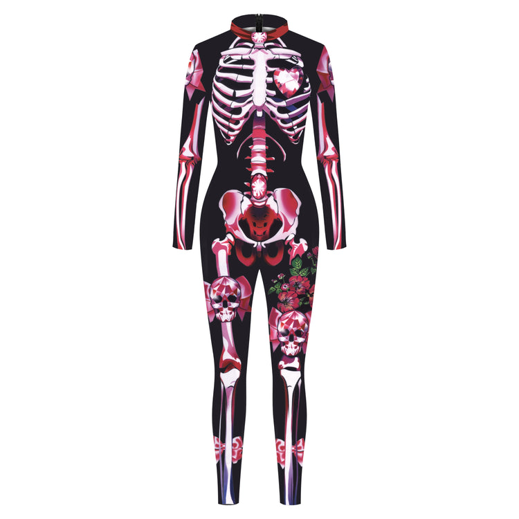 VIP FASHION Adult Skeleton Print Halloween Cosplay For Women Ghost Jumpsuit - foxberryparkproducts