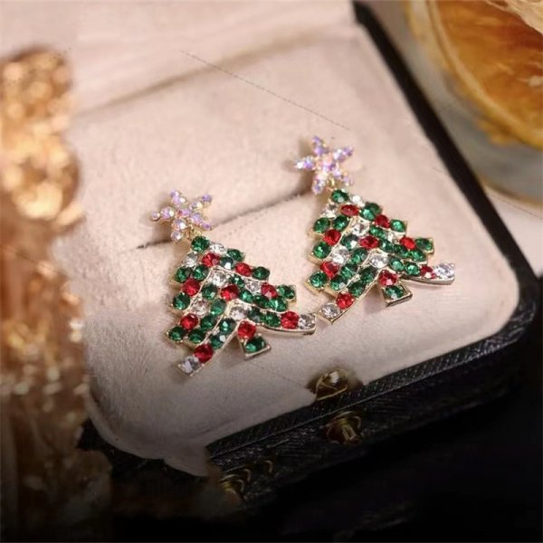 2022 New Zircon Christmas Tree Earrings for Women Shiny Rhinestone Snowflake Stud Earring Fashion Jewelry New Year Gifts - foxberryparkproducts