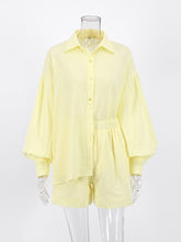 Vacation Suits Women Long Sleeves Shirts And Hot Pants Two Pieces Outfits Summer - foxberryparkproducts