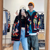 Christmas Knitted Sweater Men Cardigan Oversized Streetwear Knit Jumpers Funny Clown Print Cotton Harajuku Knit Coats Unisex New - foxberryparkproducts