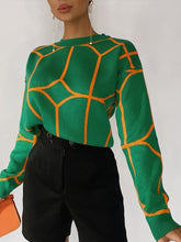 Women Sweater Elegant Pullover Green Striped Knitted Women&