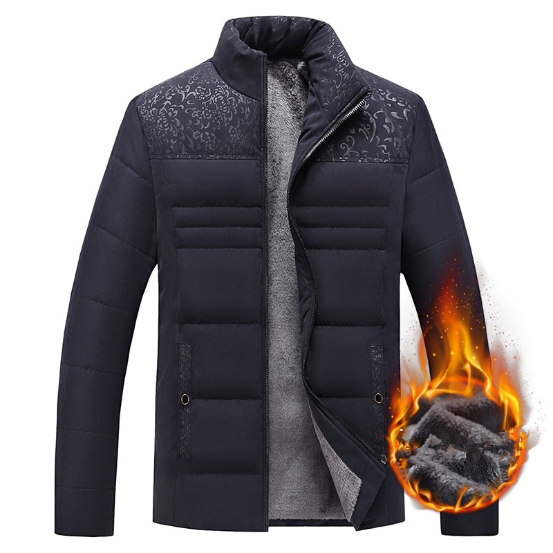 Men's Plush Thickened Parkas Stand Collar Winter Jacket