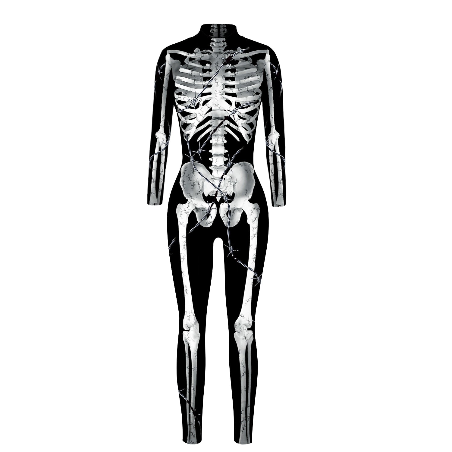 VIP FASHION Adult Skeleton Print Halloween Cosplay For Women Ghost Jumpsuit - foxberryparkproducts
