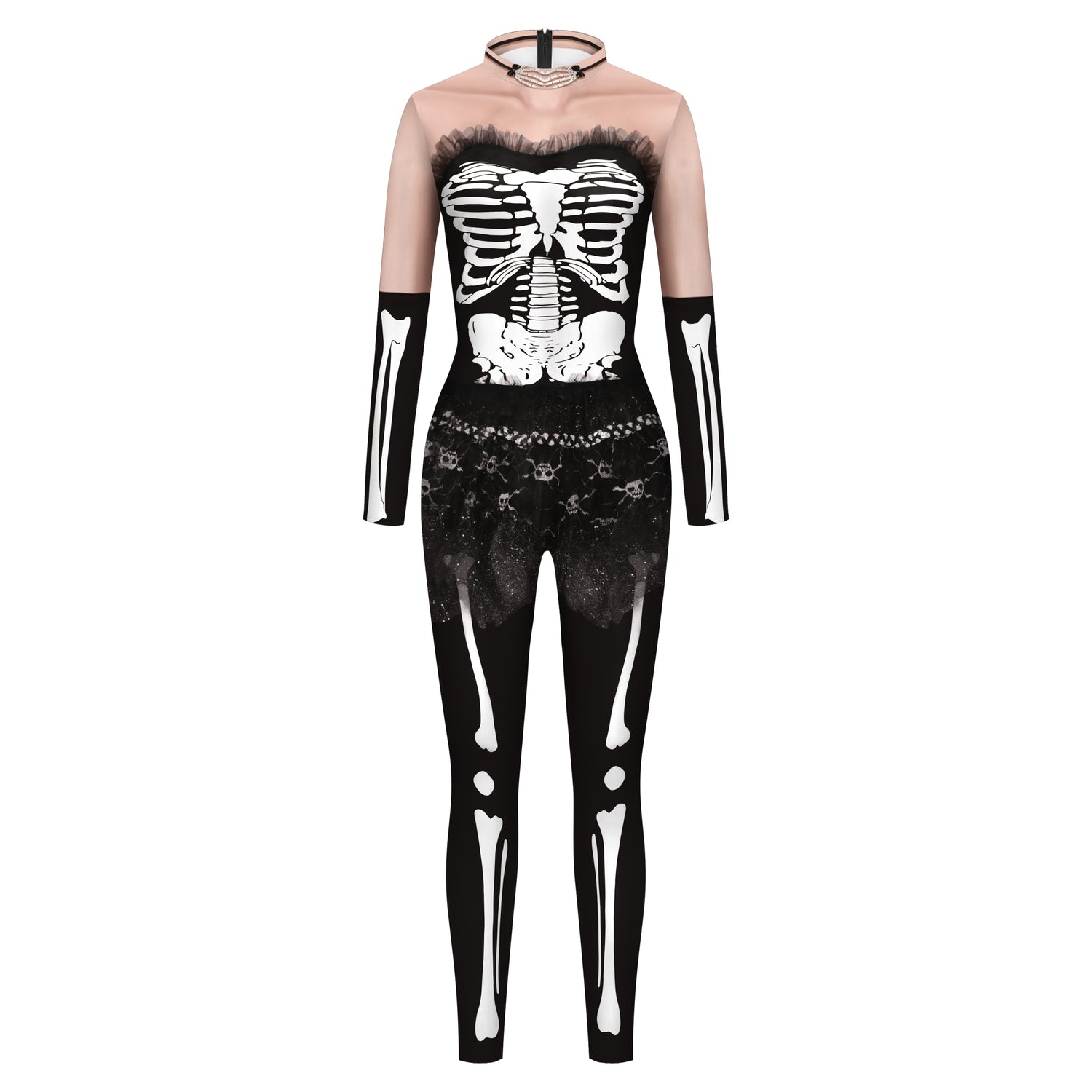 VIP FASHION Adult Skeleton Print Halloween Cosplay For Women Ghost Jumpsuit - foxberryparkproducts