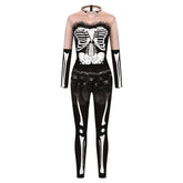 VIP FASHION Adult Skeleton Print Halloween Cosplay For Women Ghost Jumpsuit - foxberryparkproducts