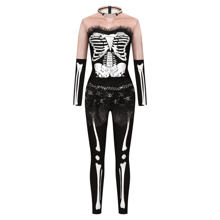 VIP FASHION Adult Skeleton Print Halloween Cosplay For Women Ghost Jumpsuit - foxberryparkproducts