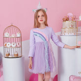 VIKITA Girls Princess Dress Unicorn Sequins Long Sleeve Autumn Dress Kids Birthday Party Wedding Tulle Dresses Children Clothing - foxberryparkproducts