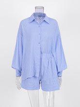 Vacation Suits Women Long Sleeves Shirts And Hot Pants Two Pieces Outfits Summer - foxberryparkproducts