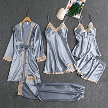 Load image into Gallery viewer, 5PCS Sleepwear Female Pajamas Set Satin Pyjamamas Sexy Lace Patchwork - foxberryparkproducts
