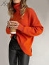 Autumn Winter Women Sweaters Turtleneck Women Pullovers Side Split Knitted Jumpers - foxberryparkproducts