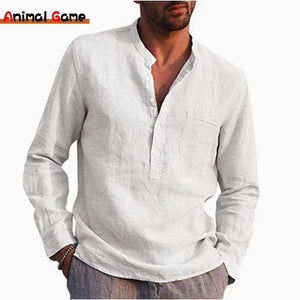 2023 New Mens Linen Long Sleeve T-Shirt