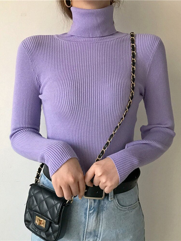 Women Turtleneck Sweater 2022 Autumn Winter Sloid Color Cashmere Sweaters - foxberryparkproducts