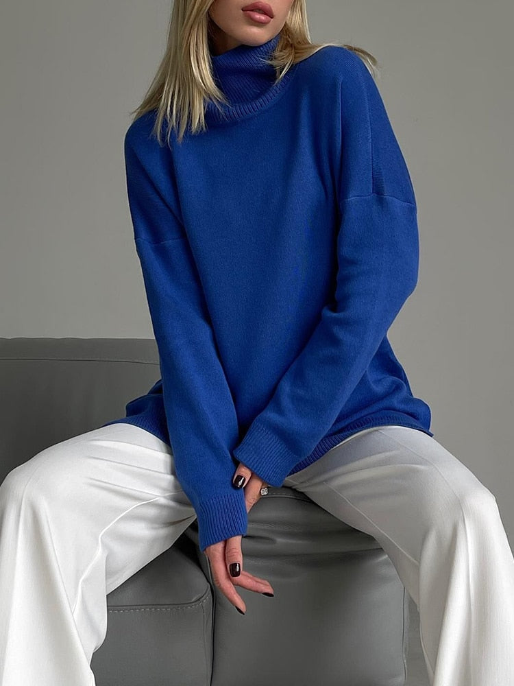 Autumn Winter Women Sweaters Turtleneck Women Pullovers Side Split Knitted Jumpers - foxberryparkproducts