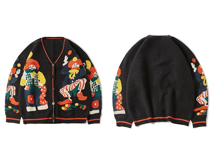 Christmas Knitted Sweater Men Cardigan Oversized Streetwear Knit Jumpers Funny Clown Print Cotton Harajuku Knit Coats Unisex New - foxberryparkproducts