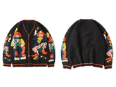 Christmas Knitted Sweater Men Cardigan Oversized Streetwear Knit Jumpers Funny Clown Print Cotton Harajuku Knit Coats Unisex New - foxberryparkproducts