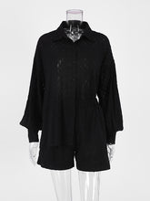 Vacation Suits Women Long Sleeves Shirts And Hot Pants Two Pieces Outfits Summer - foxberryparkproducts