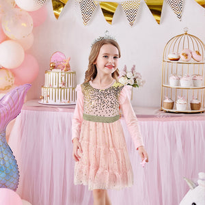 VIKITA Girls Princess Dress Unicorn Sequins Long Sleeve Autumn Dress Kids Birthday Party Wedding Tulle Dresses Children Clothing - foxberryparkproducts