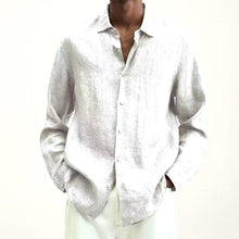 Load image into Gallery viewer, Spring Men Shirts Loose Linen Solid Long Sleeve Turn-Down Collar
