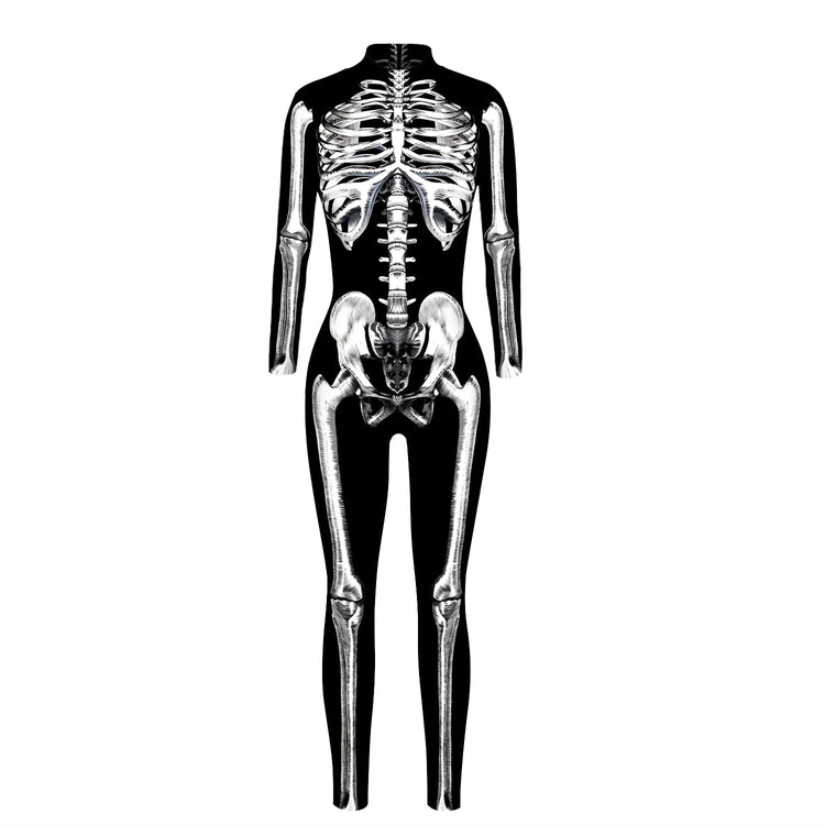 VIP FASHION Adult Skeleton Print Halloween Cosplay For Women Ghost Jumpsuit - foxberryparkproducts
