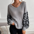 Womens V Neck Sweater With Leopard Print Sleeves - foxberryparkproducts