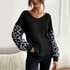 Womens V Neck Sweater With Leopard Print Sleeves - foxberryparkproducts