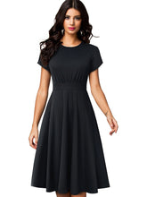 Nice-forever Vintage Elegant Floral Print Pleated Round neck dress - foxberryparkproducts