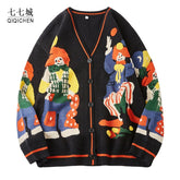 Christmas Knitted Sweater Men Cardigan Oversized Streetwear Knit Jumpers Funny Clown Print Cotton Harajuku Knit Coats Unisex New - foxberryparkproducts