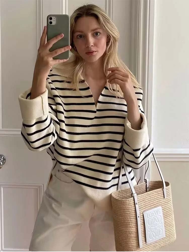 Women Sweater 2023 Autumn Fashion Stripe Knitting Sweaters