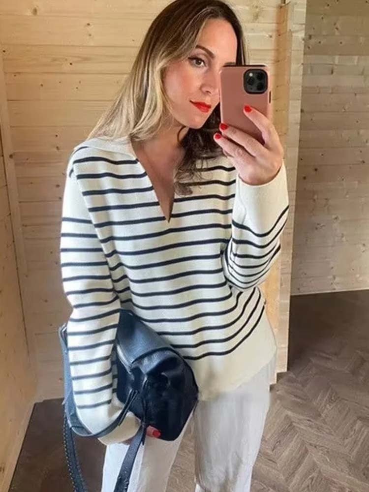 Women Sweater 2023 Autumn Fashion Stripe Knitting Sweaters