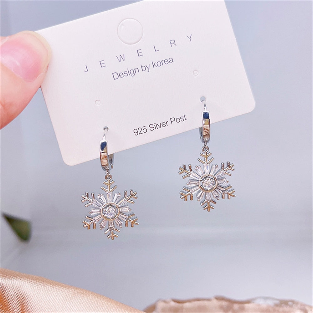 2022 New Zircon Christmas Tree Earrings for Women Shiny Rhinestone Snowflake Stud Earring Fashion Jewelry New Year Gifts - foxberryparkproducts