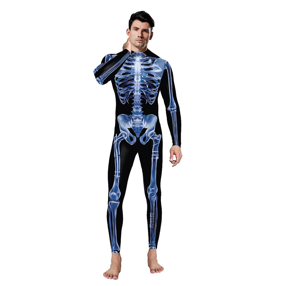 VIP FASHION Adult Skeleton Print Halloween Cosplay For Women Ghost Jumpsuit - foxberryparkproducts