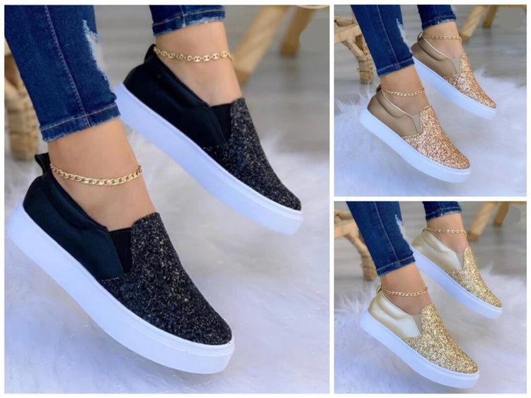 Moccasins Crystal Flat Female Loafers Shoes Gold/Black/Rose Gold - foxberryparkproducts