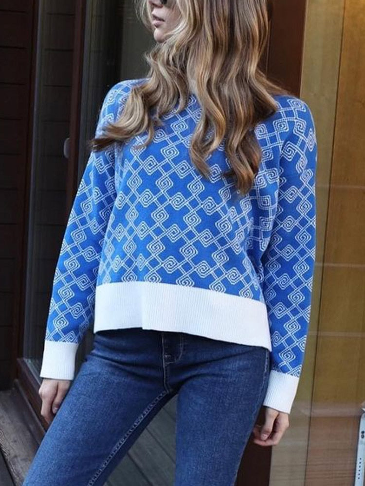 Women Sweater Elegant Pullover Green Striped Knitted Women&