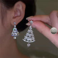 2022 New Zircon Christmas Tree Earrings for Women Shiny Rhinestone Snowflake Stud Earring Fashion Jewelry New Year Gifts - foxberryparkproducts