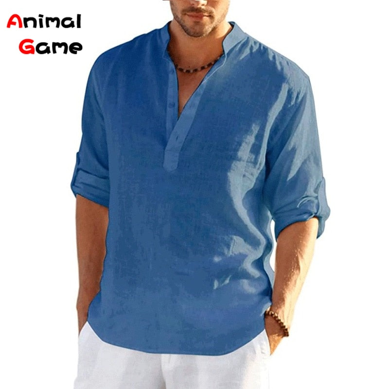 2023 New Mens Linen Long Sleeve T-Shirt