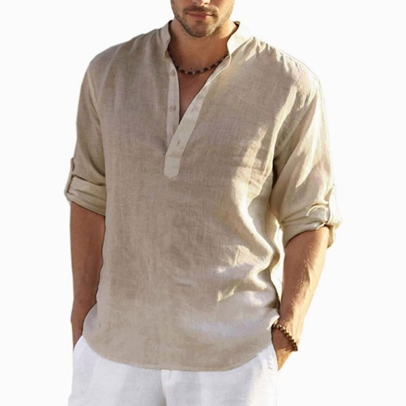 2023 New Mens Linen Long Sleeve T-Shirt