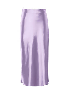 Solid Purple Satin Silk Skirt Women High Waisted Summer Long Skirt - foxberryparkproducts