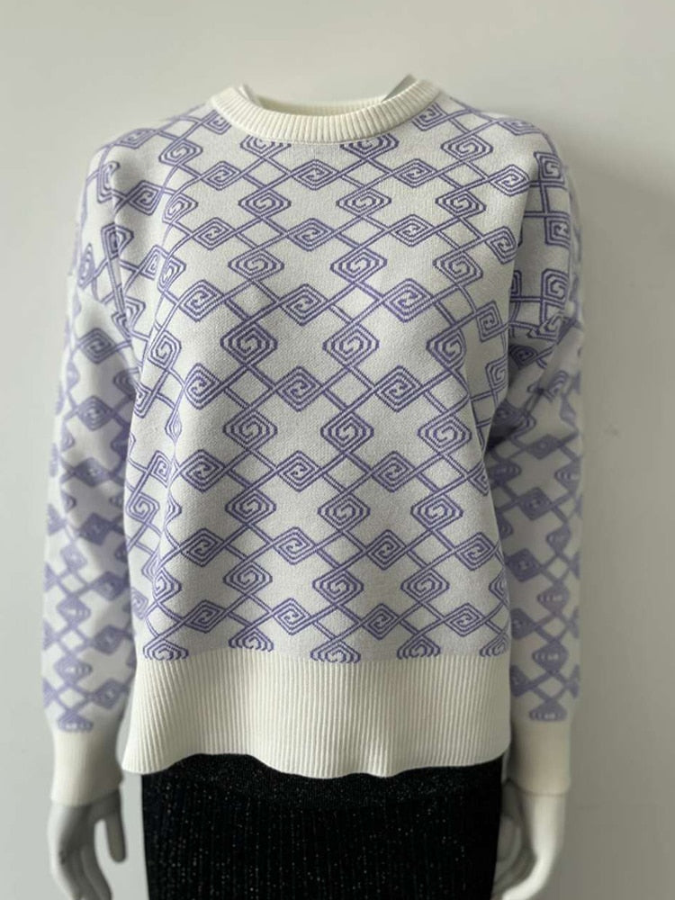 Women Sweater Elegant Pullover Green Striped Knitted Women's Clothing Winter 2022 Long Sleeve Top Jumpers Female Print Sweaters - foxberryparkproducts