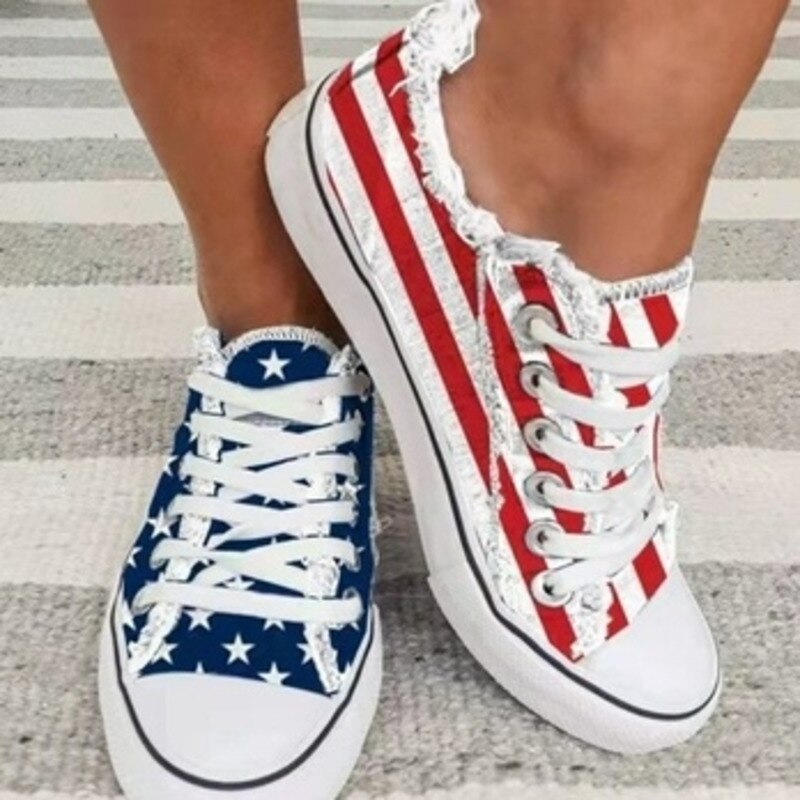 Blue Red Round Toe Casual Canvas Shoes Flat Sneakers Shoes - foxberryparkproducts