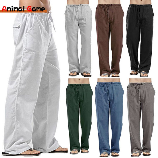 Linen Wide Men Pants New Korean Trousers Oversize Linens Streetwear Male Spring Summer Yoga Pants Casual Men Clothing Sweatpants