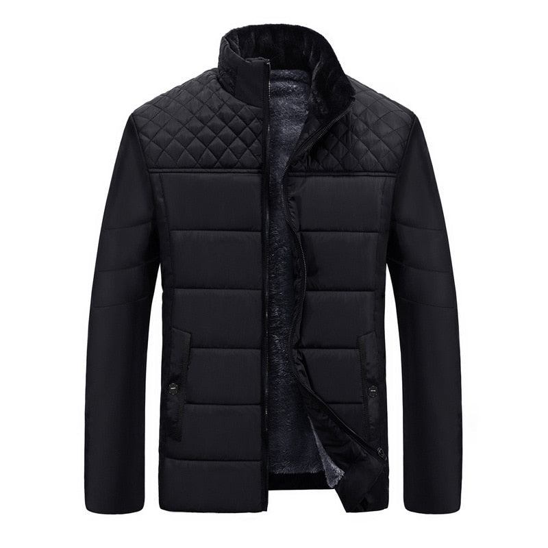 Men's Plush Thickened Parkas Stand Collar Winter Jacket