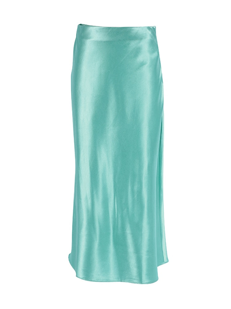 Solid Purple Satin Silk Skirt Women High Waisted Summer Long Skirt - foxberryparkproducts