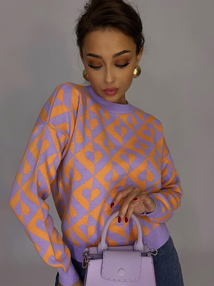 Women Sweater Elegant Pullover Green Striped Knitted Women's Clothing Winter 2022 Long Sleeve Top Jumpers Female Print Sweaters - foxberryparkproducts
