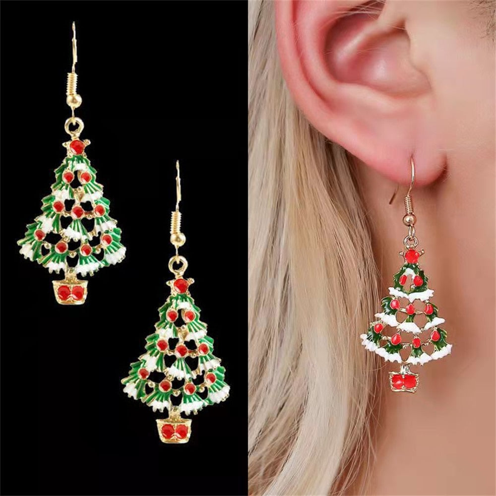 2022 New Zircon Christmas Tree Earrings for Women Shiny Rhinestone Snowflake Stud Earring Fashion Jewelry New Year Gifts - foxberryparkproducts