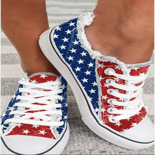 Blue Red Round Toe Casual Canvas Shoes Flat Sneakers Shoes - foxberryparkproducts