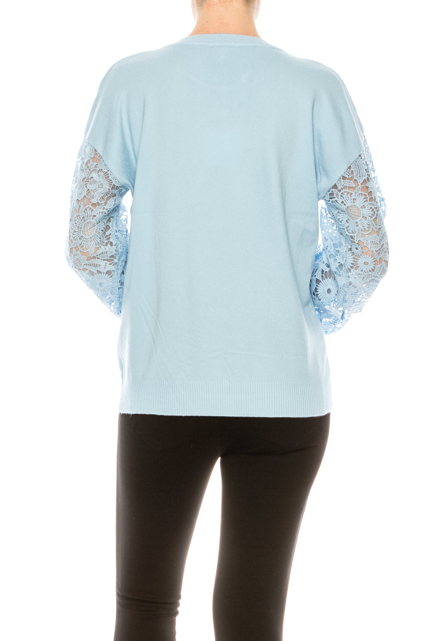 Sioni Crew Neck Lace Puff Sleeve Knit Top (More Colors) - foxberryparkproducts