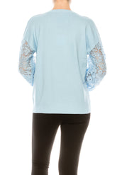 Sioni Crew Neck Lace Puff Sleeve Knit Top (More Colors) - foxberryparkproducts